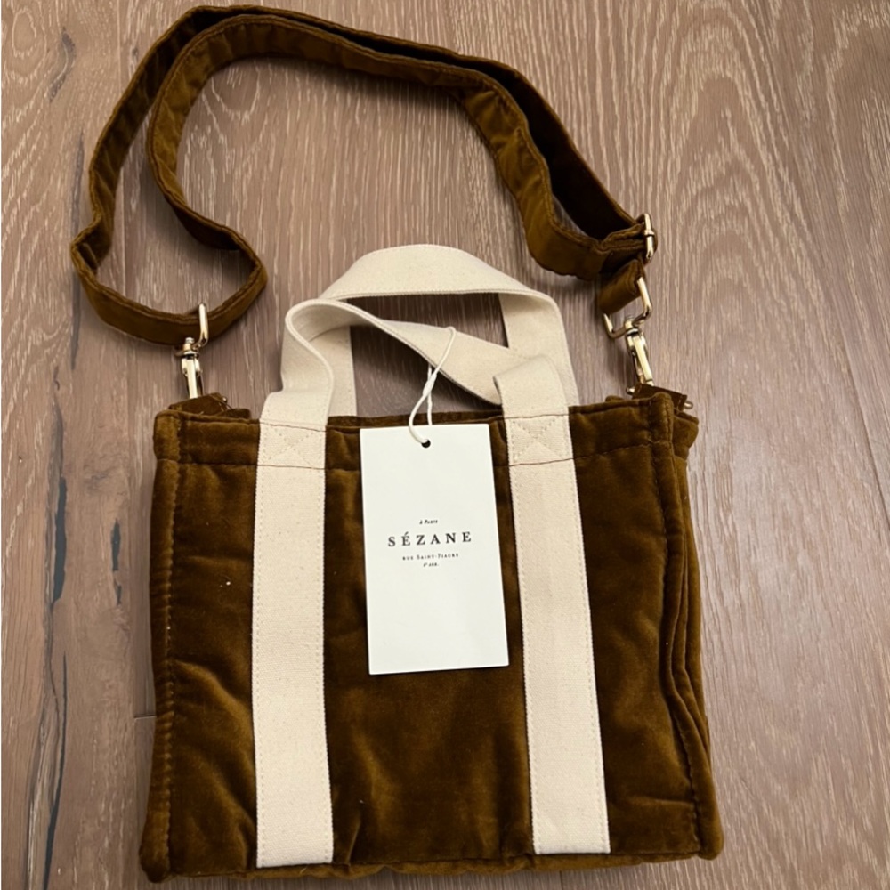 NWT Sezane mini tote in saffron velvet.